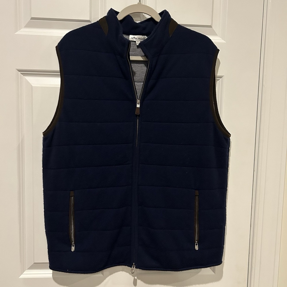 Peter Millar Crown Wool Cashmere Full Zip Vest Mens L Navy Blue Layering 23x26